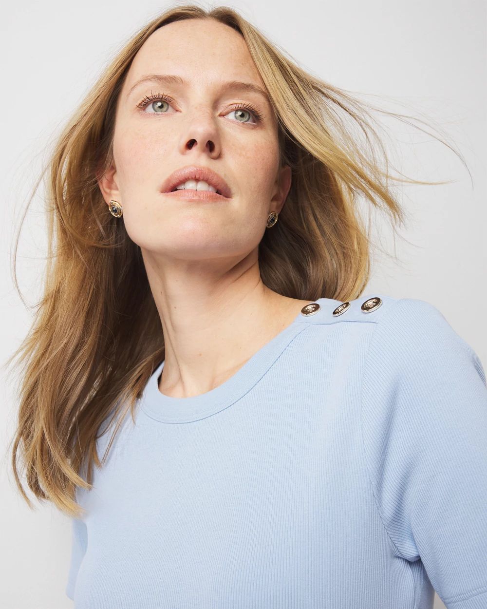 WHBM FORME™ Ribbed Stretch Button Shoulder Tee White House Black Market